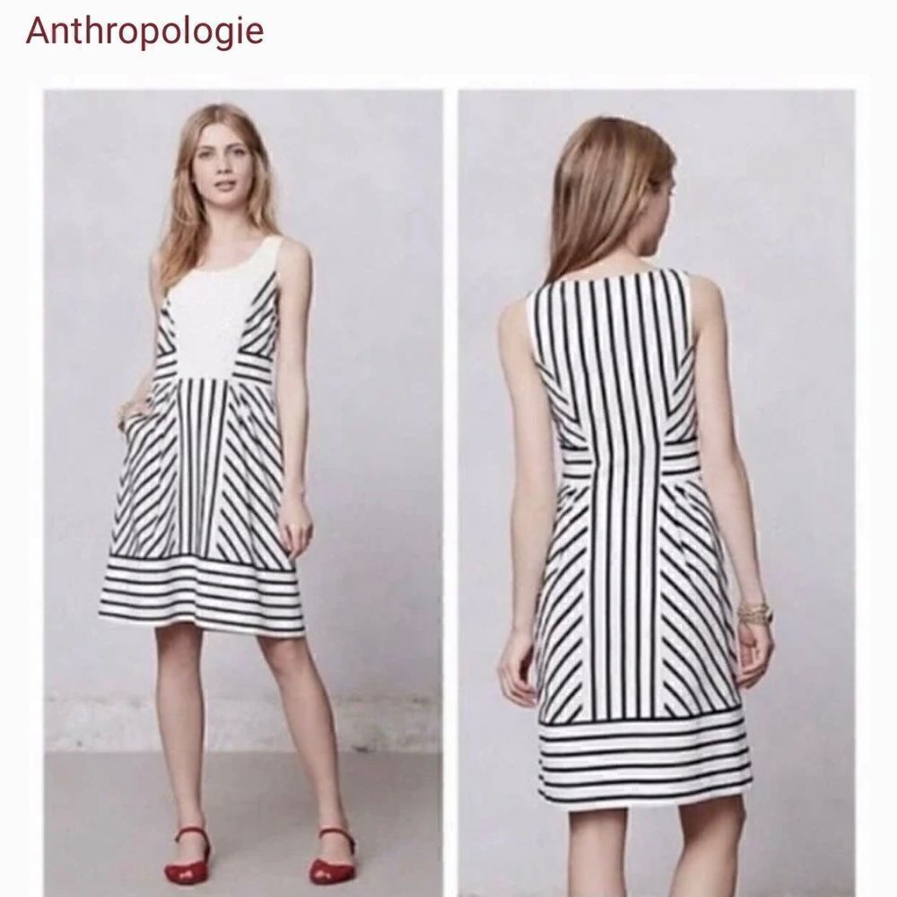Maeve Black and White Striped Midi Dress